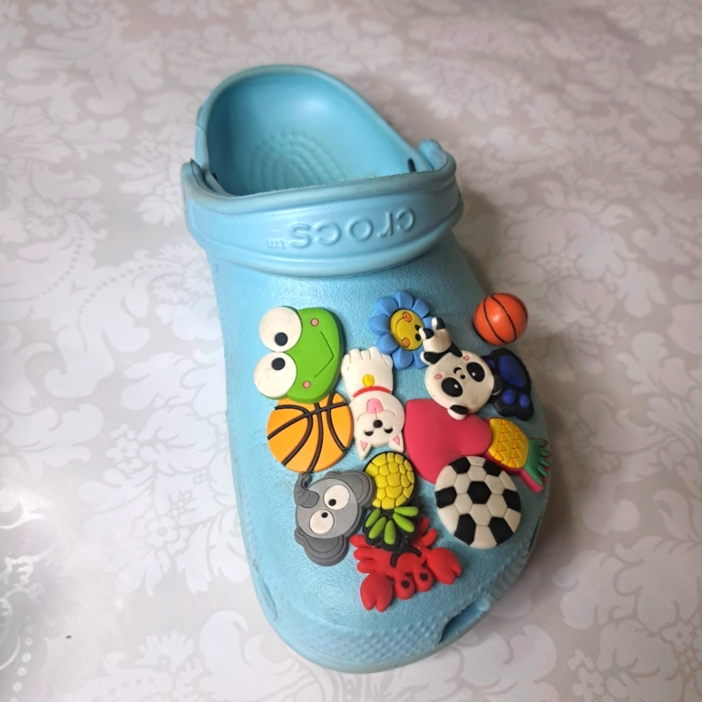 Unique Custom Crocs Classic Clog Light Blue w Jibbitz Charms Women’s 6 / Youth 4